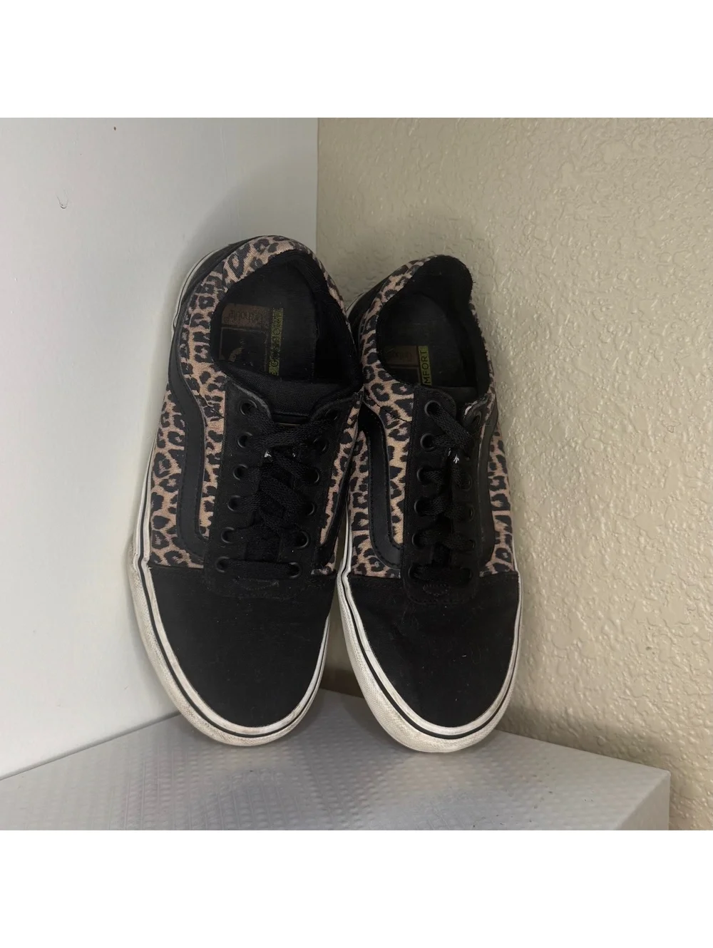 👟 Vans Old Skool Leopard Print Sneakers Women’s 7 Black Tan